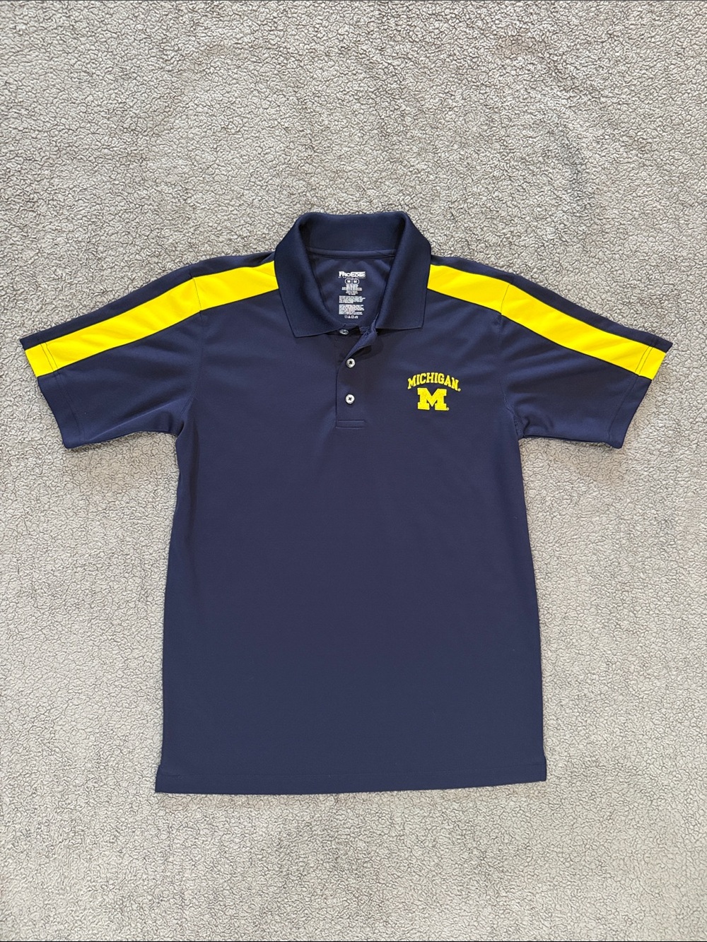 Michigan Navy Polo with Yellow Shoulder Stripes